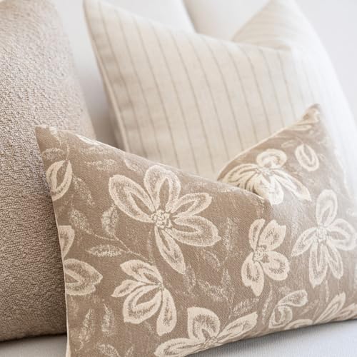 FIOUOVO Floral Throw Pillow Covers 12x20 Set of 2 Farmhouse Pillow Covers Vintage Neutral Accent Pillowcases Decorative Cushion Covers for Sofa Couch Living Room Bedroom Home Decor, Neutral - color: Neutral, size: 20" x 12" (Pack of 2)