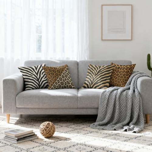 Animal Leopard Throw Pillow Covers 18x18 Set of 4, Brown Abstract Decorative Cushion Cases for Couch Sofa and Bedroom Pillcases Home Decor for Living Room - color: Animal Leopard