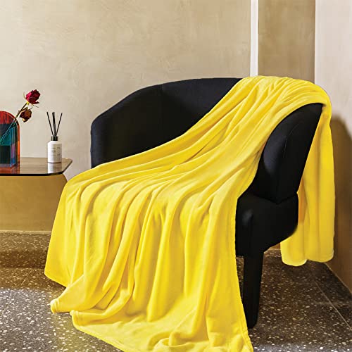 JIAHANNHA Yellow Throw Blanket Fleece Blanket 50"x60",Super Soft Cozy Plush Throw Blanket for Couch Sofa Bed,Warm and Lightweight Bed Blankets for Adults - color: Yellow, size: Throw(50"×60")