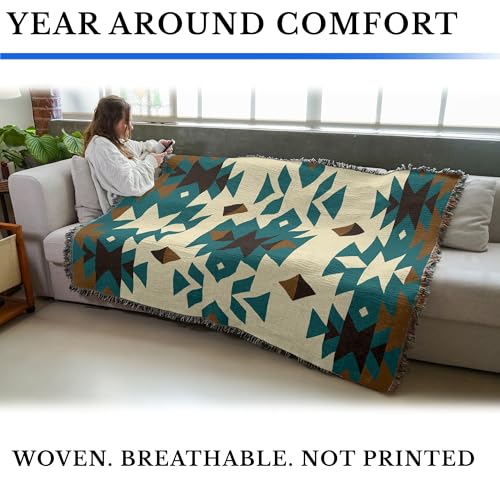 Pure Country Weavers Desert Diamonds Teal - Western Tapestry Throw Blanket Woven from Cotton - Made in The USA (72x54) - color: Desert Diamonds Teal