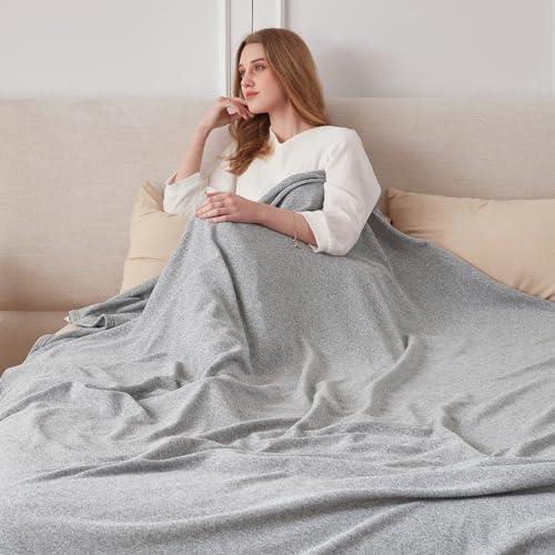 COOVA Lightweight Knit Queen Blanket for Bed, Decorative Blanket, Soft and Cozy Throw for Sofa, Bed or Couch, Bedroom (Light Grey, 90×90 inches) - color: Light Grey, size: 90"x90"