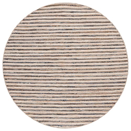 SAFAVIEH Cape Cod Collection Area Rug - 6' Round, Natural & Navy, Handmade Jute Blend, Braided Design, Ideal for the Living Room, Dining, Bedroom (CAP151N) - color: Natural/Navy, size: 6' (Round)