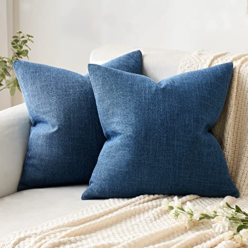 MIULEE Pack of 2 Decorative Linen Burlap Coastal Pillow Covers Farmhouse Accent Pillowcases for Sofa Car Couch Bedroom Living Room Decor 16x16 Inch Blue - color: Blue, size: 16" x 16" (Pack of 2)
