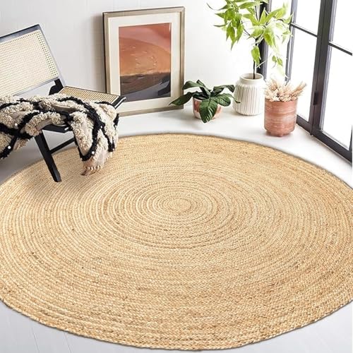 Chardin home Hand Woven Natural Jute Braided Rug – 6' Round | Rustic Boho Farmhouse Reversible Area Rug for Living Room, Dining Room, Nursery, Entryway, Study, or Patio | Solid Natural Fiber Rug - size: 6' (Round)