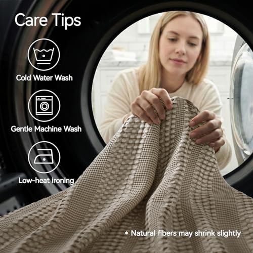 a moment 2 Pack Bamboo Fiber Pillow Covers - Waffle Weave, Ultra Soft & Breathable, Skin-Friendly Cotton Throw Pillow for Couch, Sofa, Bedroom Living Room 18x18 Inch Khaki - color: Khaki, size: 18" x 18" (Pack of 2)
