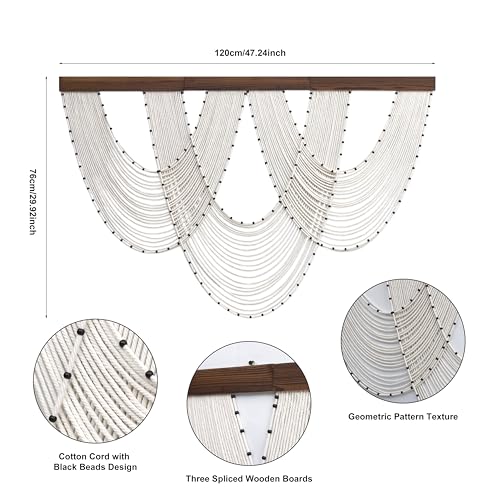 HVEST Large Macrame Wall Hanging Boho Decor- White Bohemian Macrame Wall Art- Geometric Modern Craftsmanship Handmade Woven Tapestry for Bedroom Living Room Backdrop- 47W X 30L inches - color: White