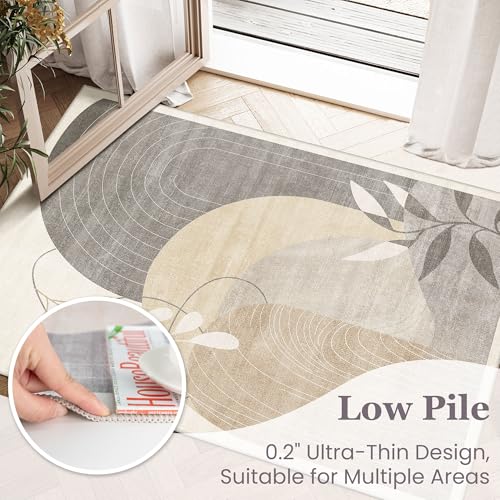 MUJOO Washable 2x6 Runner Rugs for Kitchen Hallway Bedside Bathroom Laundry Room Bedroom,Boho Long Area Rug Non Slip Carpet Throw Rug Mid Century Modern Abstract Botanical Geometric Neutral Beige - color: Beige（modern）, size: 2' x 6' (Rectangular)
