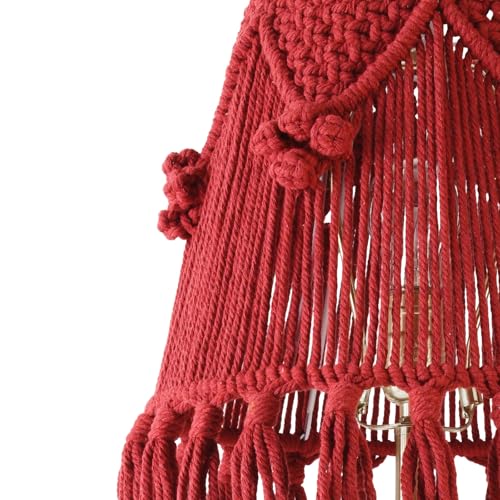 Wine Red Boho Woven Lamp Shade Bell Tassels Lampshade 7.5``Top x 12``Bottom x 11``High(Spider) Medium Handmade Lamp Shades for Table & Bedside Lamp - Easy Assemble - color: Red, size: Medium (7.5" Top x 12" Bottom x 11" High)
