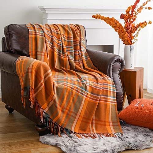 BATTILO HOME Orange Plaid Throw Blanket for Couch - Fall Throw Blanket - Lightweight Buffalo Plaid Blanket Throw Checkered Blanket for Bed, Sofa, Chair,Home Decor, Fall Decor - color: Orange Plaid