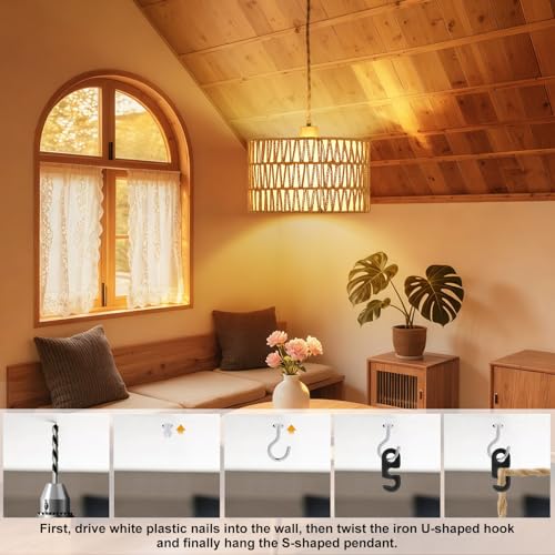 Vinaco Plug in Pendant Light Paper Woven Rattan Hanging Lights, Stepless Dimming Wicker Pendant Light Plug in, High Output Boho Swag Lamps Cord Adjustable for Bedroom Dining Room Corridor Foyer - size: 2 tier HL-10