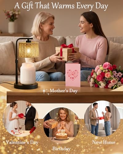 Candle Warmer Lamp, Timer Dimmable Candle Lamp, Adjustable Height and Brightness Black Candle Warmer, Boho Rattan Lampshade and 2 Bulbs, Suitable for Home Decor, Birthday Gifts for Women Mom - color: Rattan-Black