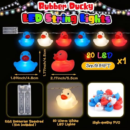 Deekin 20 LED 9.8ft Patriotic Rubber Duck 4th of July Decor LED String Light Battery Operated Red White Blue Duck Fairy Light for Independence Day Bedroom Home Wall Window Yard Decor - color: Red White Blue, size: Patriotic Duck