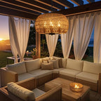 Outdoor Solar Chandelier, 4-Light 19" Rattan Outdoor Chandelier, Hanging Pendant Lights, Waterproof, for Gazebo, Pergola, Porch, Patio
