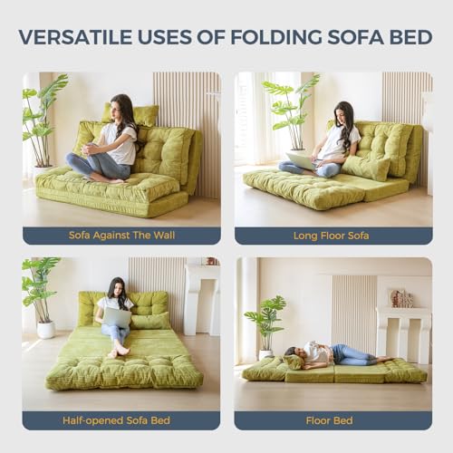 MAXYOYO Folding Sofa Bed, Tufted Bean Bag Bed with Pillows Floor Couch for Adults, Extra Thick and Long Floor Sofa, Twin Couch for Bedroom Living Room, Green, 39x91 Inch - color: Green, size: Tufted Twin