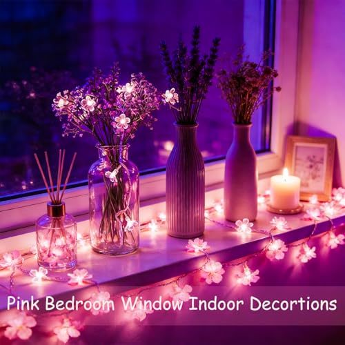 33ft 100 LED Plug in Fairy Lights, Pink Christmas Flower String Lights | 8 Modes Ip44 Waterproof Connectable Extendable Floral Lamp For Valentine'S Day, Wedding Party, Bedroom, Indoor Outdoor Decor - color: 100 LED Pink