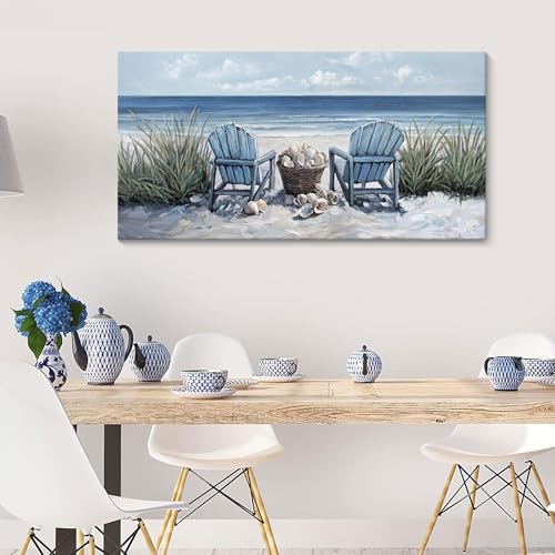 HGUAOA Coastal Wall Art - Large Landscape Wall Pictures for Living Room, Bedroom Pictures, Ocean Beach Artwork, Blue Wall Art, Above Bed Decor, Coastal Landscape Wall Decor, Beach Pinting - color: Coastal, size: 40"L x 20"W