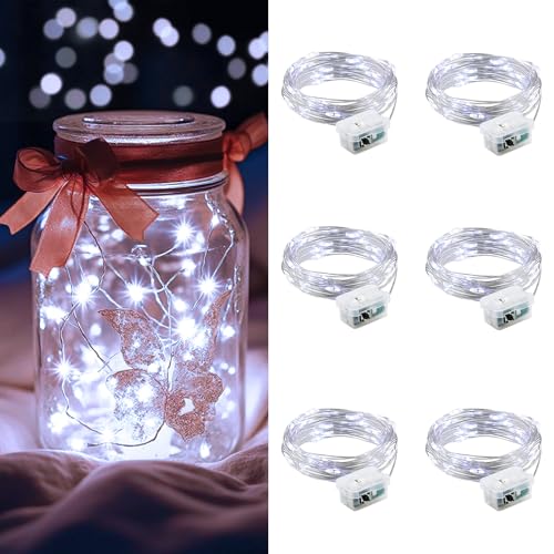 AIKEI 6 Pack LED Fairy Lights Battery Operated, Mini String Lights Waterproof 7 Feet 20 Led Firefly Starry Lamps 3 Working Modes for Wedding Party Bedroom Garden Halloween Christmas Decoration White - color: White, size: 6PCS-STANDARD