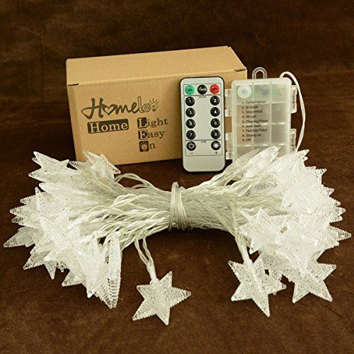 Warm White 50 Led Star Fairy Lights with Remote Control, Battery Powered Five-Pointed Star String Lights - color: Warm White