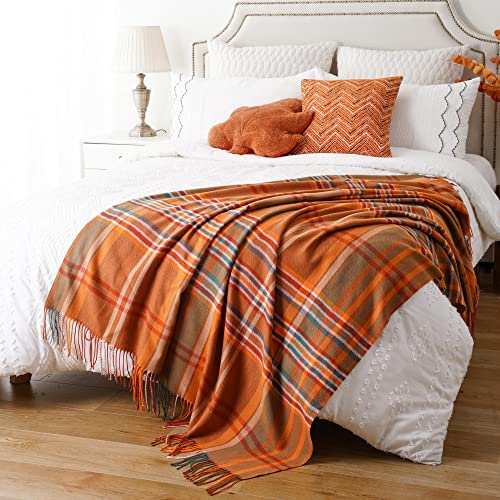 BATTILO HOME Orange Plaid Throw Blanket for Couch - Fall Throw Blanket - Lightweight Buffalo Plaid Blanket Throw Checkered Blanket for Bed, Sofa, Chair,Home Decor, Fall Decor - color: Orange Plaid