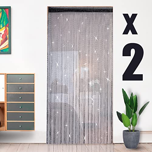 2 Pack 39 x 79 Inch Beaded Curtain String Door Curtains, Hippie Room Decor Beaded Curtains for Doorway, Closet Curtains, Room Divider Privacy Decor, Boho Home Decoration for Bedroom, Party, Black - color: Black