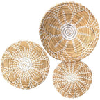 Glenmal 3 Pcs Boho Wall Basket Decor Decorative Bulrush Woven Basket Wall Decor Art Farmhouse Handmade Hanging Baskets with African Design for Living Room Display Table Settings Kitchen Home(Bright) - style: Bright