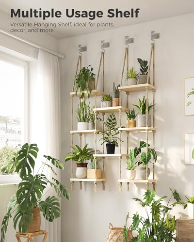 Bamworld Hanging Shelves 8Tiers Plant Hanger Indoor Window Plant Shelves Wood Plant Wall Shelf Window Sill Plant Shelf Indoor Hanging Plant Stand Living Room Decor Garden Boho Decor - size: 8Tier