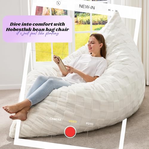 Hobestluk 3 in 1 Bean Bag Chair Giant Bean Bag Chairs for Adults with Plaid Cover Convertible Bean Bag Floor Cushion with Machine Washable Cover for Living Room (Plaid White) - color: Daisy White