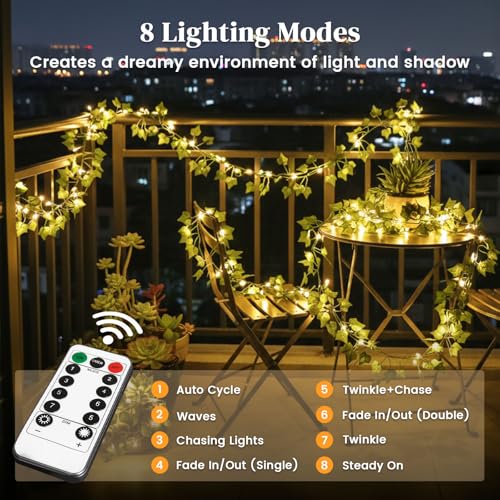 DomeStar 40Ft 120 LED Fairy Lights with Vines, Vines with Light for Bedroom, Curtain String Lights with Remote for Dorm, Wedding, Party, Wall, Indoor, Outdoor Holiday Home Decor - style: 40Ft-120LED-lvy