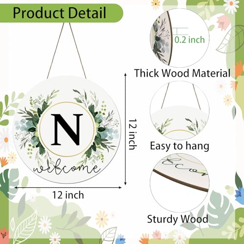 Monogram Letter N Wreaths for Front Door Wreath Wooden Welcome Sign for Front Door Decor Floral Family Last Name Initial House Warming Spring Summer Porch Rustic Wall Home Kitchen Boho Decorations - color: Letter N