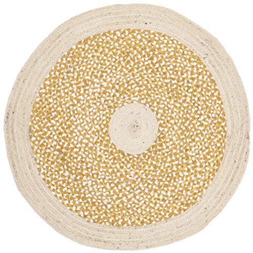 SAFAVIEH Cape Cod Collection Area Rug - 3' Round, Gold & Natural, Handmade Braided Jute & Cotton, Ideal for High Traffic Areas in Living Room, Bedroom (CAP210D) - color: Gold/Natural, size: 3' (Round)
