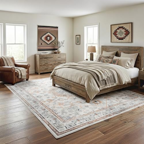 HOOBRO Washable Rug 8 x 10 Area Rugs for Living Room, Non-Slip Stain Resistant Rug, Low Pile Soft Rug Indoor Large Carpets Pet Friendly Mat, for Bedroom Kitchen Dining Room, Vintage Beige EF05AR01 - color: Vintage Beige, size: 8' x 10' (Rectangular)