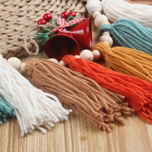 GIAUMA Burnt Orange Boho Yarn Tassel Garland with Wood Beads Earth Tone Wall Hanging Tassels Bunting Banner Nursery Decor for Classroom Baby Shower Birthday Kids Room Dorm Bedroom Decorations - color: Orange