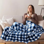PAVILIA Buffalo Check Fleece Throw Blanket | Blue White Checkered Plaid Flannel Blanket | Soft Velvet Lightweight Microfiber Blanket for Couch Sofa | 50x60 Inches Checker Navy - color: Checker Navy, size: 50 x 60 Inches - Throw