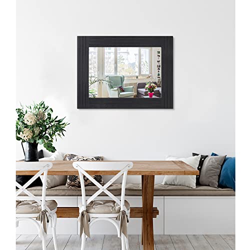 Black Vintage Rustic Wood Framed Wall Mirror Farmhouse Rectanglular Antique Decor Hanging Mirror for Bathroom Bedroom Living Room Entryway Large 20"x16" - color: Black, size: 20"L x 16"W