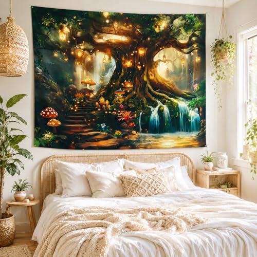Apdidl Forest Nature Tapestry for Bedroom, Green Large Tree of Life Vintage Wall Decor Tapestries, Fairy Landscape Fantasy Mystical Magical Backdrop Wall Hanging for Dorm Living Room Decor (51"X60") - color: Forest Tapestry, size: 60"L x 51"W