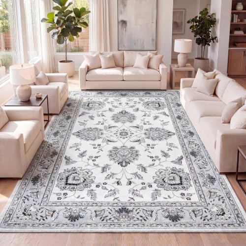 JONATHAN Y Cherie French Cottage Cream/Light Gray Indoor Area Rug, 3x5, Vintage, Bohemian, Easy-Cleaning for Living Room, Bedroom, Kitchen, Pet Friendly, Non-Shedding (MDP505F-3) - color: Cream/Light Gray, size: 3' x 5' (Rectangular)