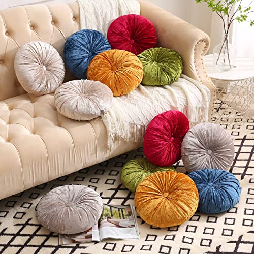 Verpert Pack 2：Round Floor Cushions Pillow, Solid Color Velvet Meditation Cushion Pumpkin Pleated Meditation Pillow for Home Sofa Bed Car Decor Floor Pillow Cushion Green - color: Green
