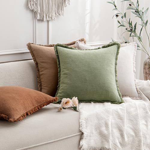 ANRODUO Set of 2 Decorative Throw Pillow Covers 24×24 Inch Soft Linen Fringe Boho Farmhouse Vintage Cushion Covers with Tassels Accent Pillowcase for Couch Sofa Bed Living Room Summer Home Decor Brick - color: Brick, size: 24" x 24" (Pack of 2)