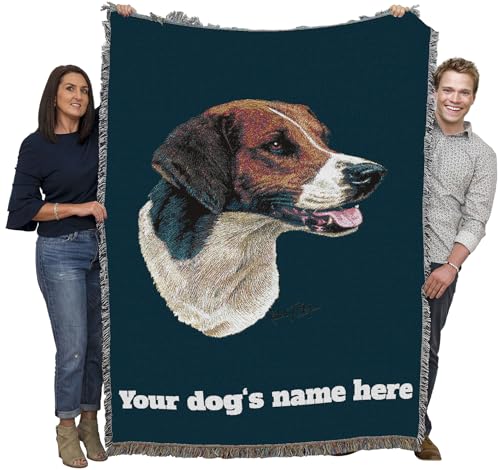 Pure Country Weavers English Foxhound Dog Personalized Woven Blanket Blue by Robert May - Gift Cotton Tapestry Throw - Made in The USA - 72" x 54" - color: Blue, size: 72" x 54" - Custom