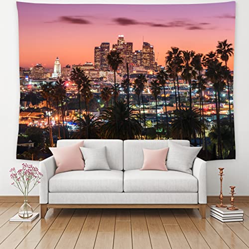 feelacle Los Angeles City Skyline Tapestry 60" X 40" Downtown Landscape Wall Hanging Party Decorations Home Decor For Bedroom Living Room Dorm (150 X 100cm) - color: Los Angeles Skyline Sunset, size: 60"L x 40"W