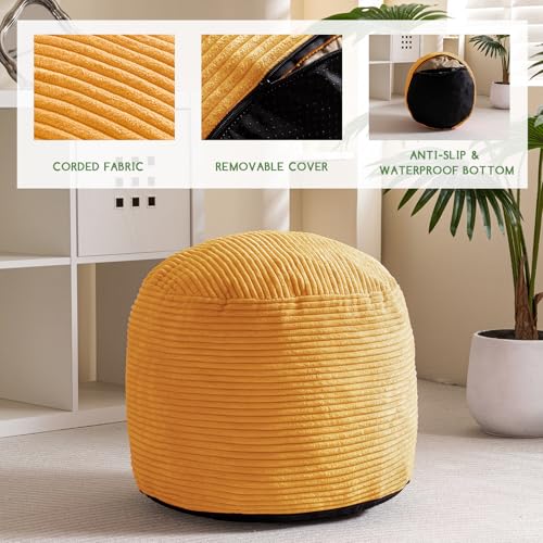 HIGOGOGO Round Stuffed Pouf Ottoman, Corduroy Poufs with Foam Chunk Filling, Furry and Fluffy Pouf Foot Stool Storage Ottoman, 20 X 15 Floor Poufs Foot Rest for Living Room, Orange - color: Orange, size: 20"D x 20"W x 15"H