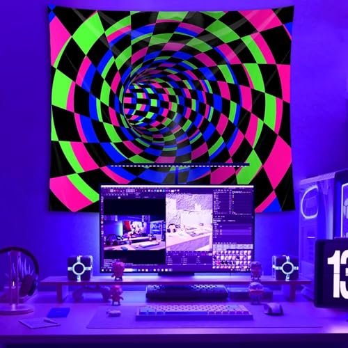Atrippy Black Light 3D Posters Wall Tapestry for Bedroom, UV Reactive Checkered Tunnel Decor,Blacklight Upright Backdrop Wall Hanging for Gaming Dorm Living Room 60"x79" - color: D-Blacklight 3D Lines Tapestry, size: 79"L x 60"W