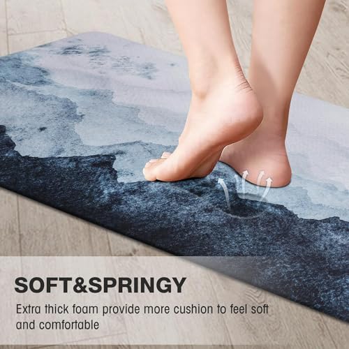 MAYHMYO Anti Fatigue Kitchen Mat - Set of 2 - Blue Mountains Design Comfort Mats - Cushioned, Non Slip Floor Mat - color: Blue Mountains, size: 29"L X 17.3"W X 0.4"Th + 47"L X 17.3"W X 0.4"Th