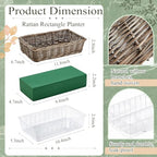 Dandat 1 Set Rectangular Wicker Planter Box for Centerpieces Rattan Planter Basket Kit with Floral Foam & Clear Plastic Liners for Wedding Table Decor, Gardening & Home Decoration