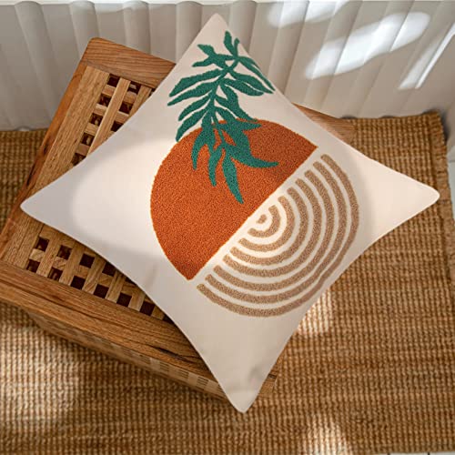 Merrycolor Orange Boho Abstract Throw Pillow Covers 18x18 Tufted Mid Century Modern Throw Pillows Sun Leaf Accent Pillow Covers Textured Boho Pillows Decorative Throw Pillows for Bed Couch Sofa - color: Style D, style: 18 x 18-Inch