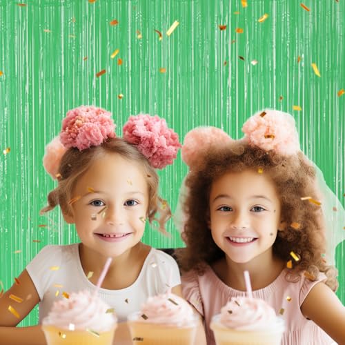 DECOCKRAT 2 Pack Foil Fringe Backdrop - Pastel Light Green Shiny Tinsel Curtains for Party Decoration/Photo Booth Props - 3.3x6.6 FT Metallic Foil Backdrop for Birthday, Wedding, Graduation, Christmas - color: Pastel Light Green