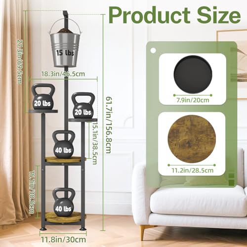 iDavosic.ly 4 Tier Hanging Plant Stand Indoor, Tall Vertical Corner Metal Flower Heavy Duty Pot Holder Shelf for Patio Porch Living Room, Modern Black & Rustic Brown - Round - color: Black with Hanging, size: 4 Tiers