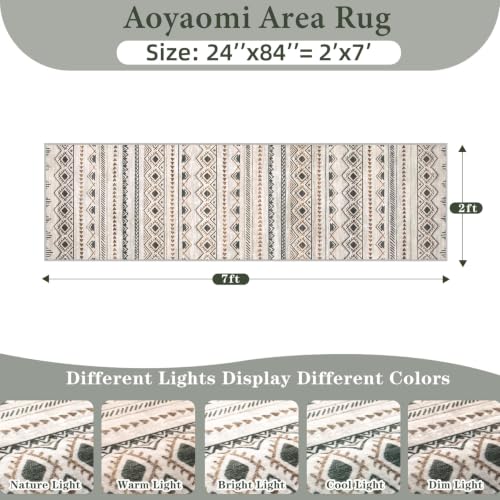 Runner Rug 2x7 Boho Geometric Area Rugs: Washable Kitchen Entryway Rug, Soft Non Slip Moroccan Long Hallway Rugs for Bedroom Bathroom Laundry Entryway Staircase Foyer(Brown Green,2'x7') - color: Brown/Green, size: 2' X 7' (Rectangular)