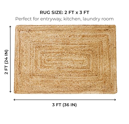 Jute Braided Small Rug, Natural - 2x3 Feet, Accent Reversible Hand Woven Doormat for Entryway, Kitchen, Living Room, Nursery | Rustic Neutral Front Door Floor Mat for Outdoor/Indoor Use - 24x36 Inches - color: Natural, size: 2' x 3' (Rectangular)