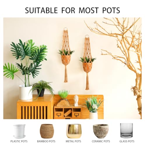 Artilady Hanging Planter for Indoor Plants Macrame Plant Hanger Large Hanging Plant Holder Brown Plants Basket White Rope Boho Original Wall Decor (Brown Plant Hanger-2pcs) - color: Brown Plant Hanger-2pcs